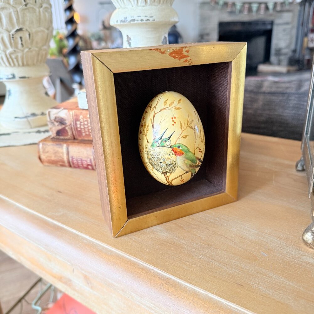 OOAK 1970's Hand Painted Goose Egg Framed - Picture 7 of 17